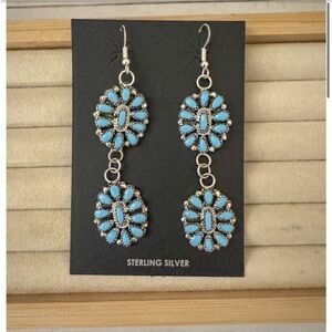 Navajo Turquoise Sterling Silver Drop Earrings Handmade by Miranda James